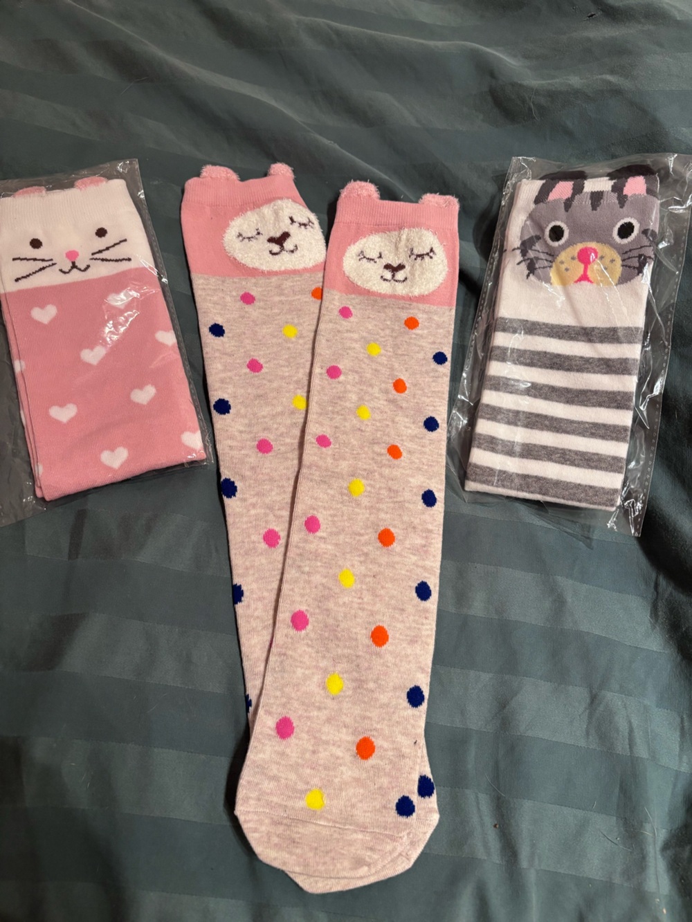 Girls’ Knee High Socks with cute animal faces (set of 3 pairs)